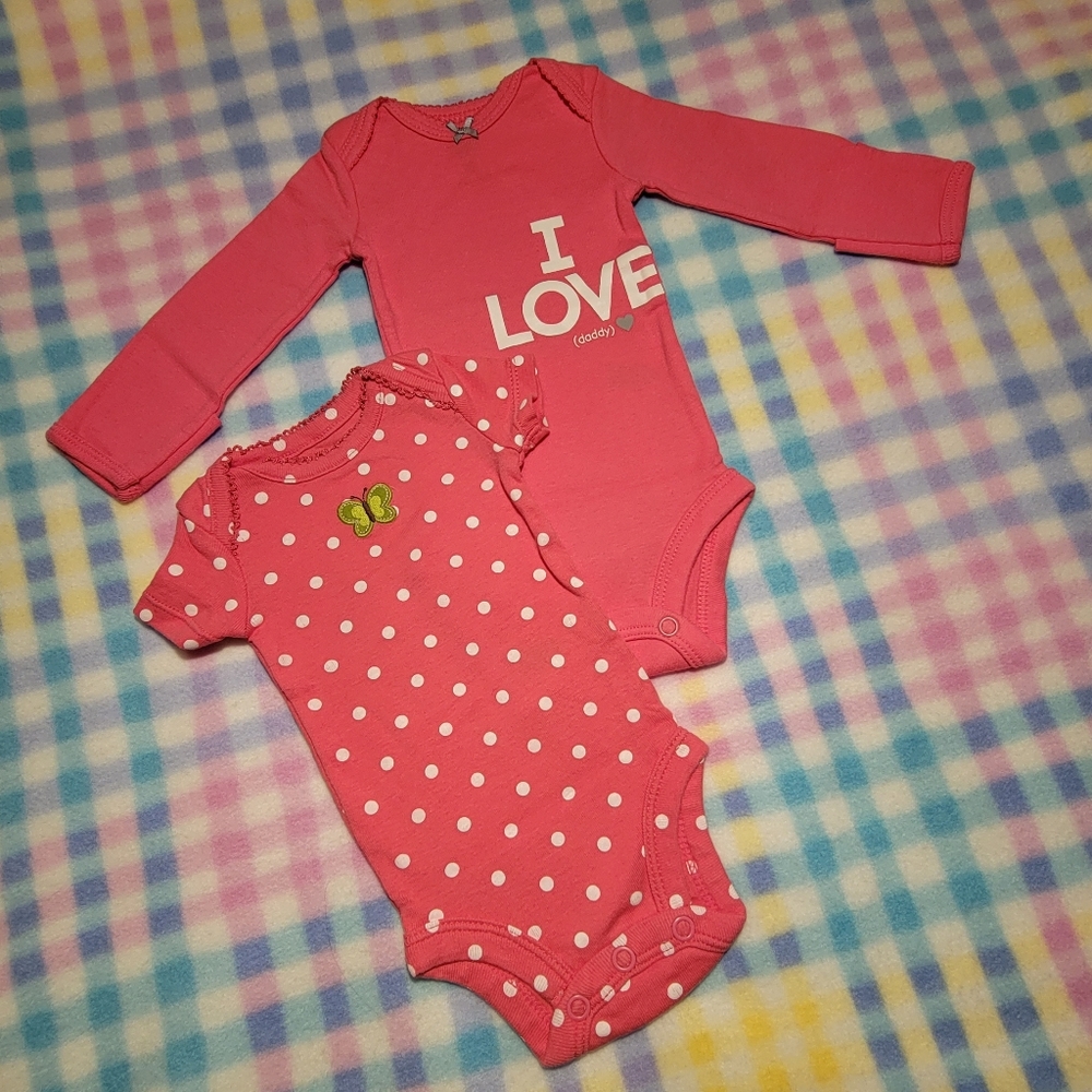 CARTER'S 💕 NWOT 2pc Short Polka Dot | Long "I LOVE DADDY" Bodysuit Onesies NB
